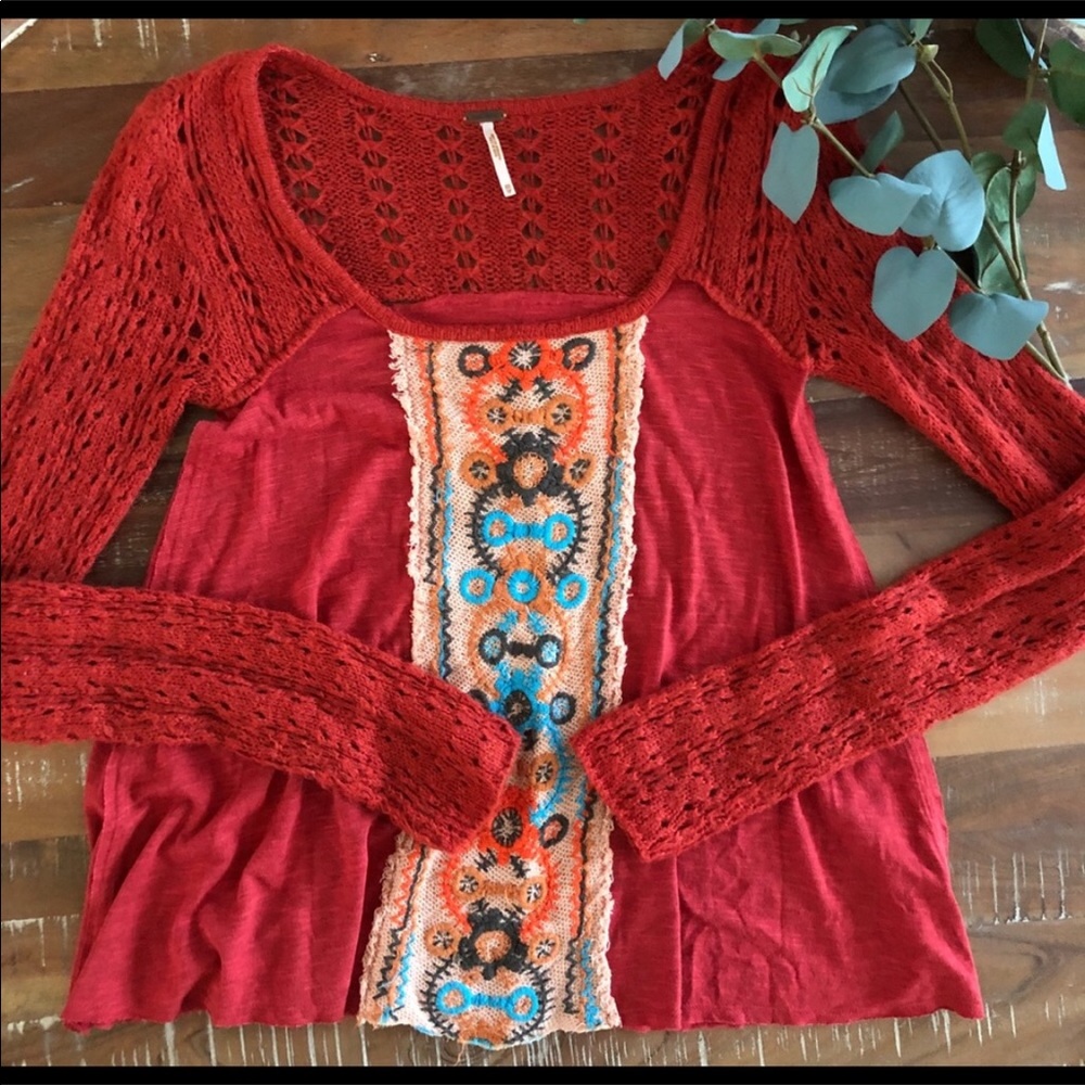 Free People Orange Knit Sweater